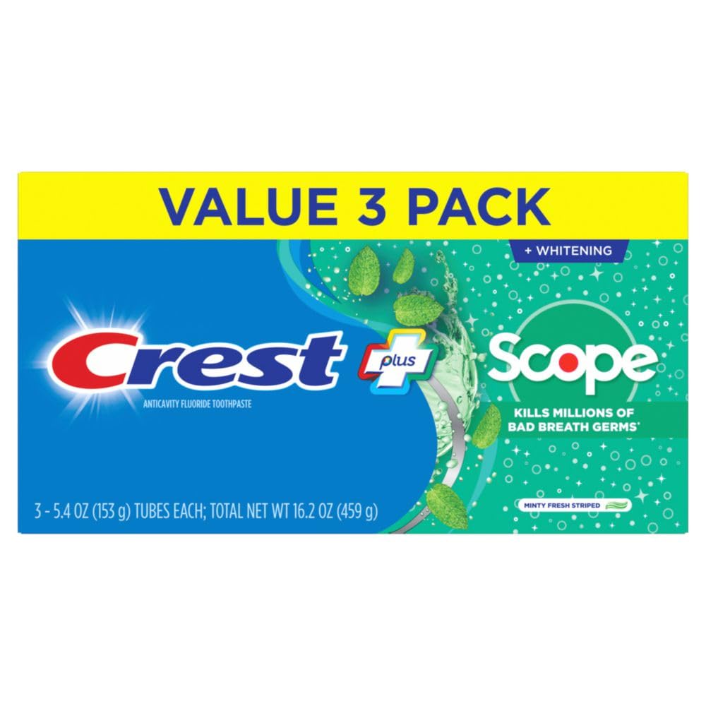 Crest + Scope Whitening Toothpaste - Anticavity Fluoride, Fresh Breath & Tartar Protection (3 Pack)