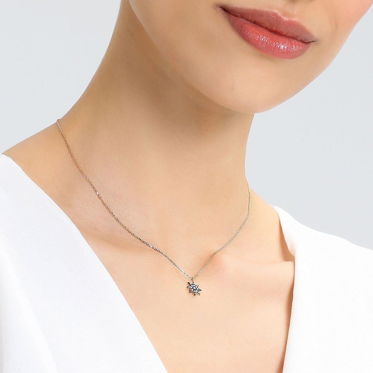 Venus Star 14K Rose Gold Necklace – Blue Diamond Pendant