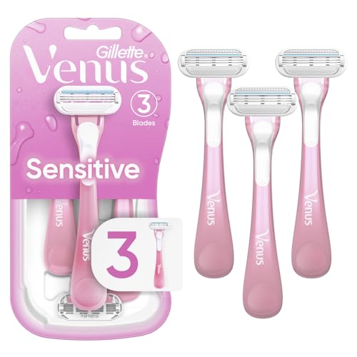 Gillette Venus Sensitive Disposable Razors - 3 Blades, SkinElixir for up to 0% Irritation (3 Count)