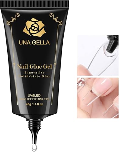 UNA GELLA Solid Gel Nail Glue (40ml) - Strong, Soak-Off Glue for Acrylic, Press-On & Gelly Tips - Lamp Curing Needed