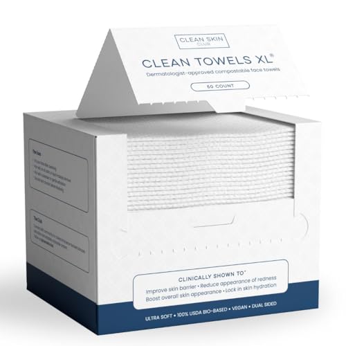 Clean Skin Club Clean Towels XL: 100% Biobased Disposable Face Towel for Clearer Skin
