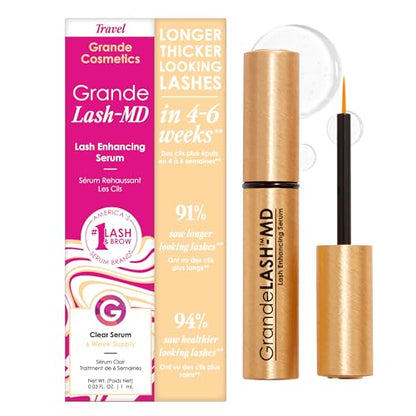 GrandeLASH-MD Lash Enhancing Serum (1mL, 6 Week Supply) - Longer, Thicker Lashes with Peptides & Vitamins