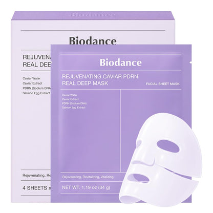 BIODANCE Bio-Collagen Real Deep Mask – Hydrating Overnight Hydrogel Sheet Mask for Pore Minimizing, Firming, Brightening & Sensitive Skin | Korean Skincare | 1.19oz x 4