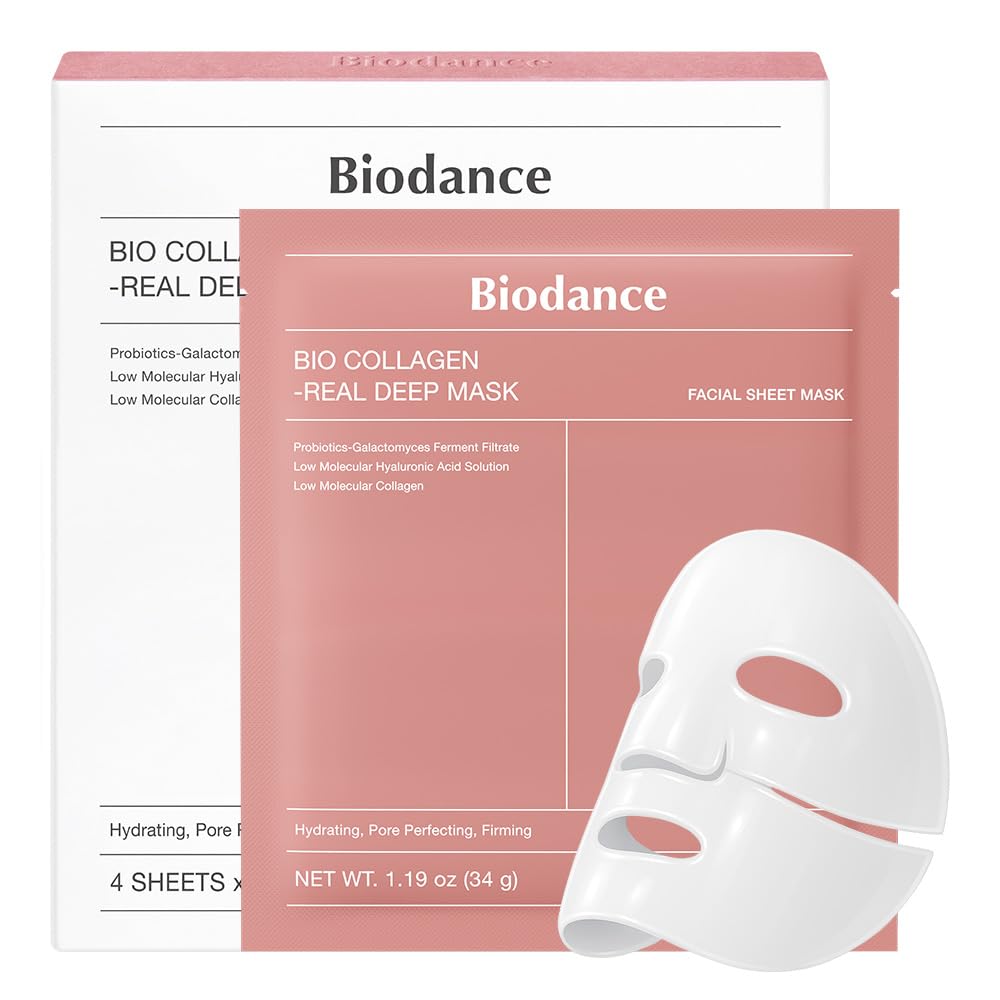 BIODANCE Bio-Collagen Real Deep Mask – Hydrating Overnight Hydrogel Sheet Mask for Pore Minimizing, Firming, Brightening & Sensitive Skin | Korean Skincare | 1.19oz x 4