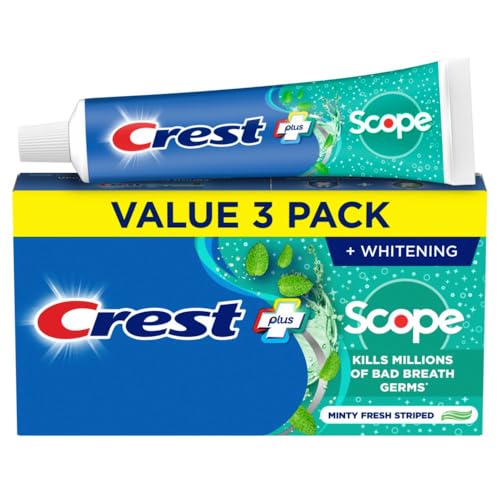 Crest + Scope Whitening Toothpaste - Anticavity Fluoride, Fresh Breath & Tartar Protection (3 Pack)