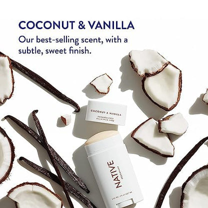 Native Aluminum-Free Deodorant - 72 Hour Odor Control with Shea Butter, Coconut & Vanilla
