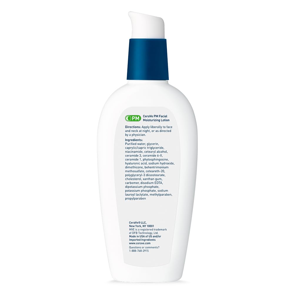 CeraVe PM Facial Moisturizing Lotion - Night Cream with Niacinamide & Hyaluronic Acid, Oil-Free