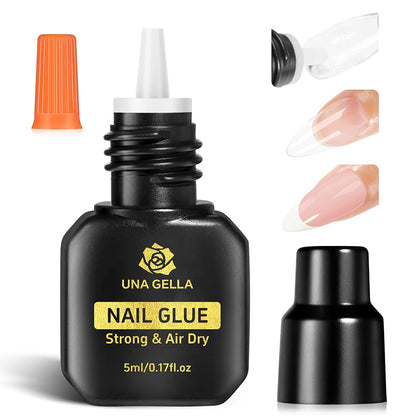 UNA GELLA Solid Gel Nail Glue (40ml) - Strong, Soak-Off Glue for Acrylic, Press-On & Gelly Tips - Lamp Curing Needed