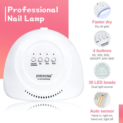 JODSONE 32 Color Gel Nail Kit w/ UV Light & 3 Top Coats | Gift Set