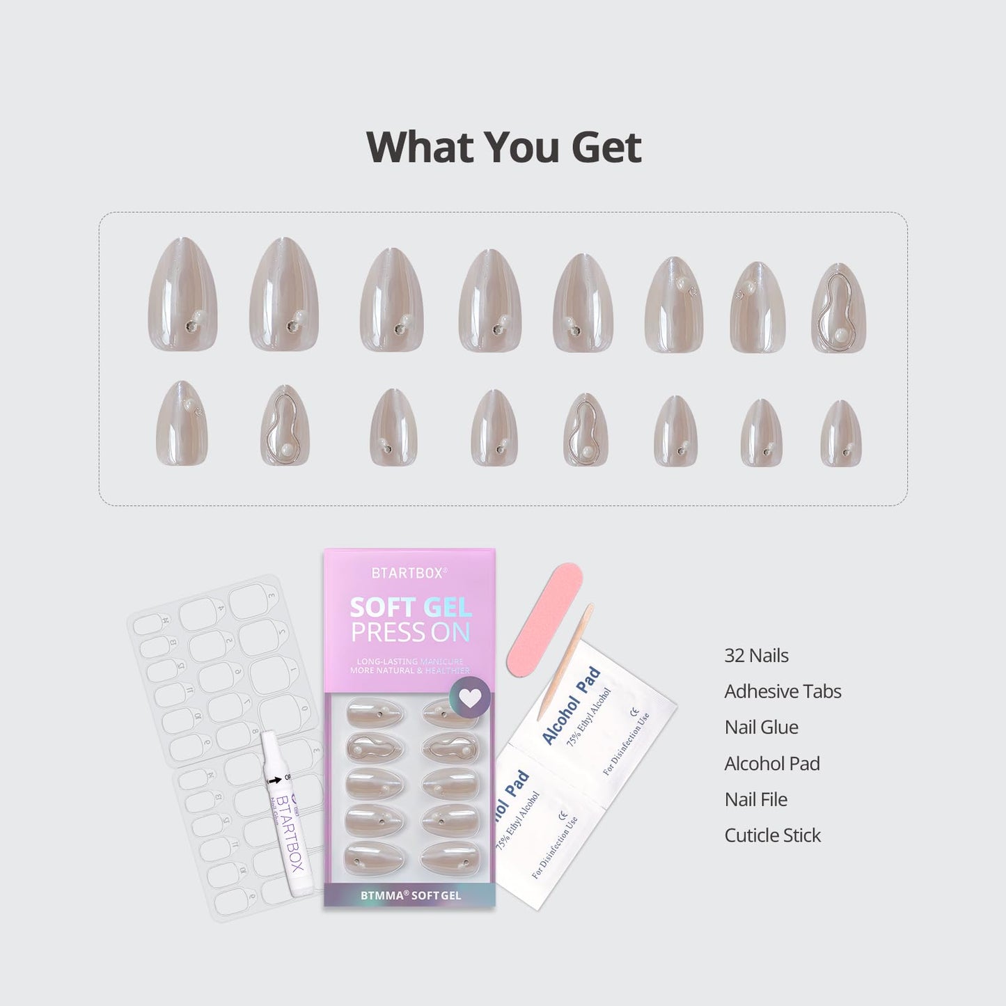 BTArtbox Soft Gel Press On Nails: Short Square Ombre | Vanilla Cream