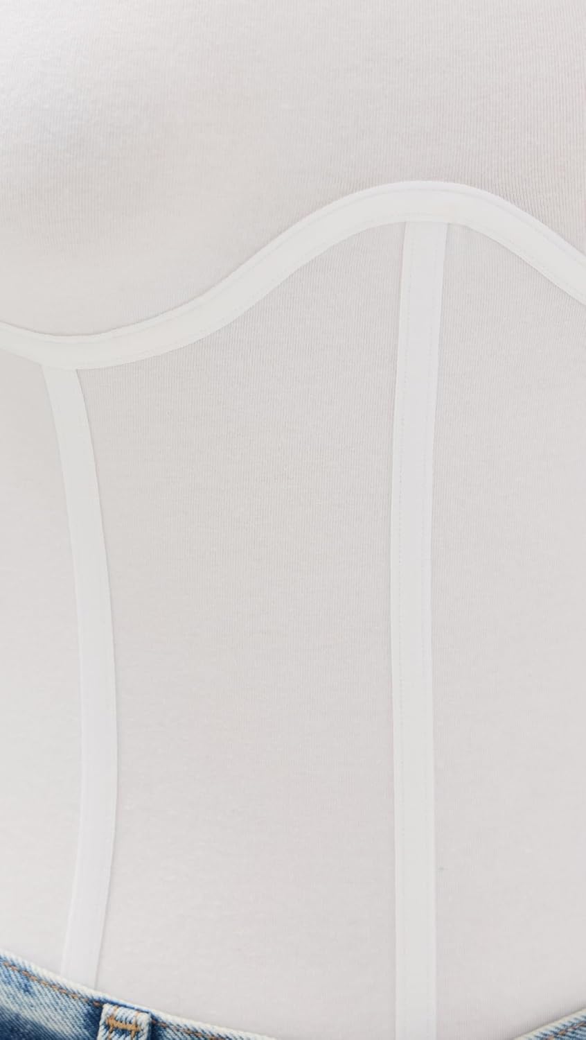 Women’s Cotton Long Sleeve Thong Bodysuit – Lightweight Jersey with Corset-Inspired Seams