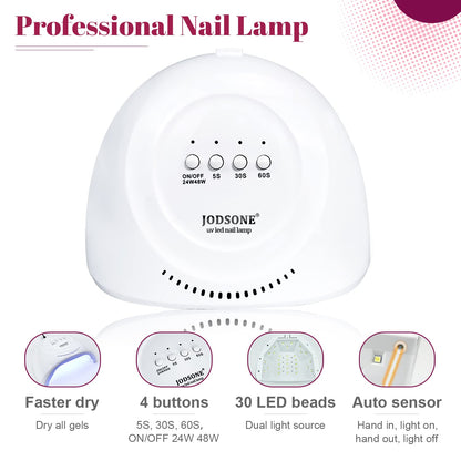 JODSONE 32 Color Gel Nail Kit w/ UV Light & 3 Top Coats | Gift Set