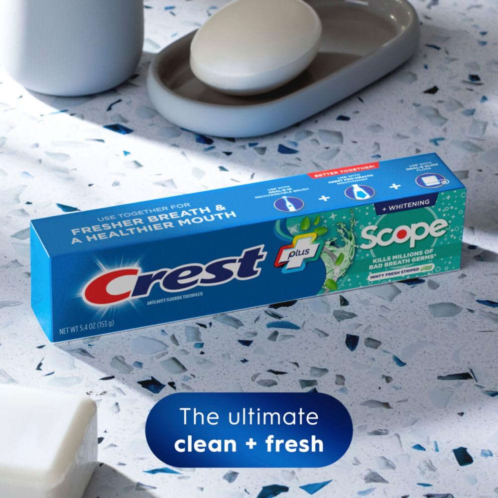 Crest + Scope Whitening Toothpaste - Anticavity Fluoride, Fresh Breath & Tartar Protection (3 Pack)
