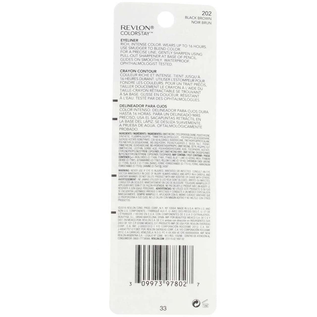 Revlon ColorStay Waterproof Eyeliner Pencil: 24HR Black Brown