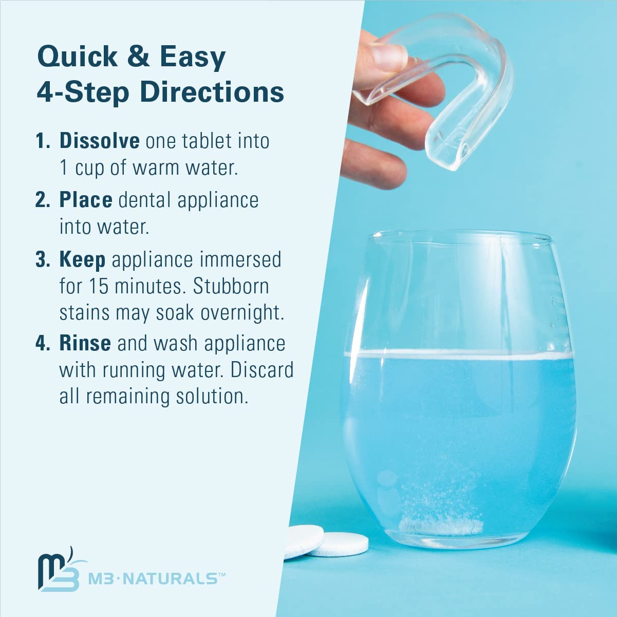 M3 Naturals Extra Strength Retainer & Invisalign Cleaner Tablets - Removes Odor, Stains, Plaque (120 Count)