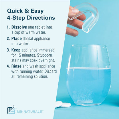 M3 Naturals Extra Strength Retainer & Invisalign Cleaner Tablets - Removes Odor, Stains, Plaque (120 Count)