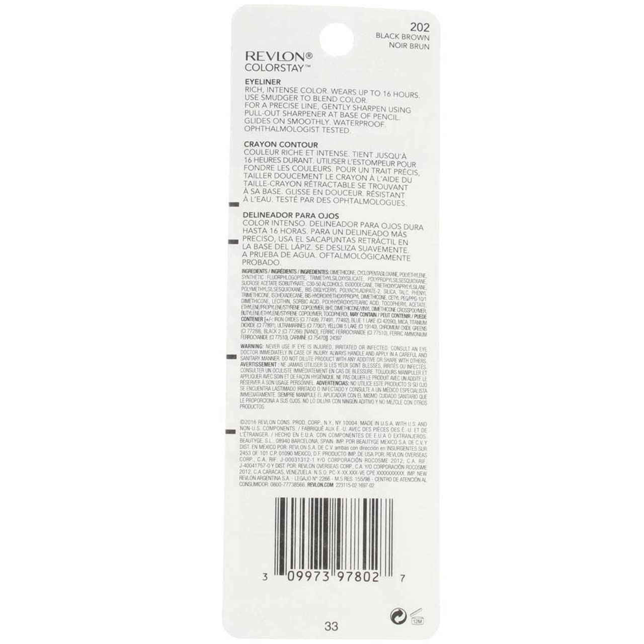 Revlon ColorStay Waterproof Eyeliner Pencil: 24HR Black Brown