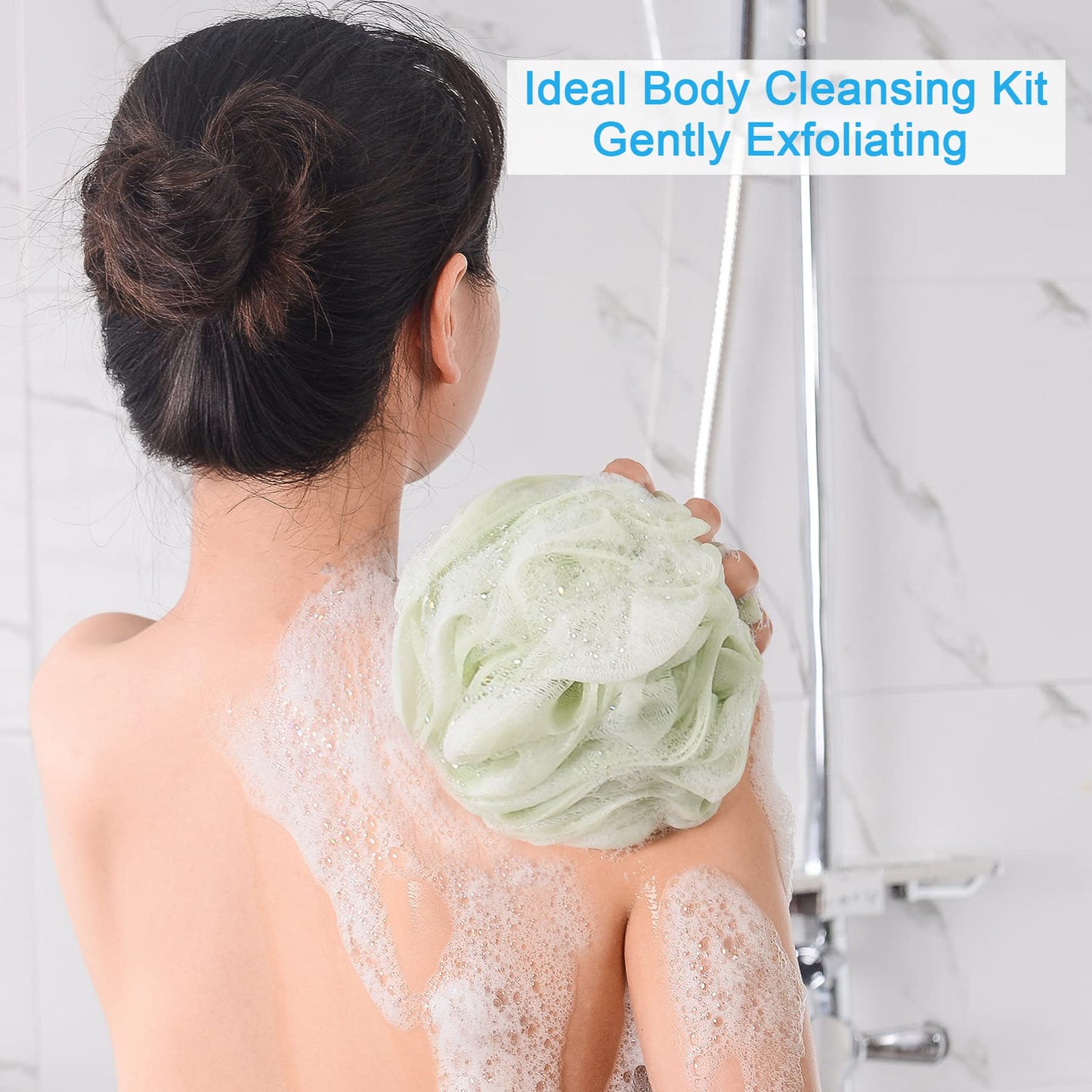 AmazerBath Loofah Sponge 75g/Piece, Exfoliating Bath Sponge Body Scrubber - Loofa Set of 4 Flower Color (Large, Green-Purple)