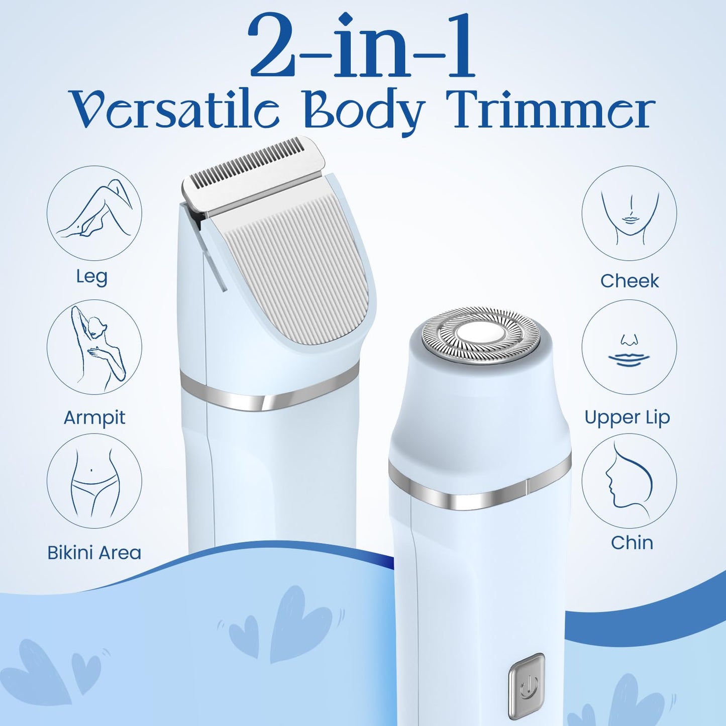 Risina Bikini Trimmer & Electric Razor for Women - Painless, IPX7 Waterproof Body & Facial Shaver