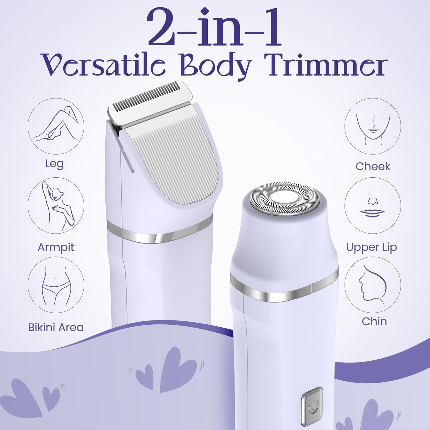 Risina Bikini Trimmer & Electric Razor for Women - Painless, IPX7 Waterproof Body & Facial Shaver