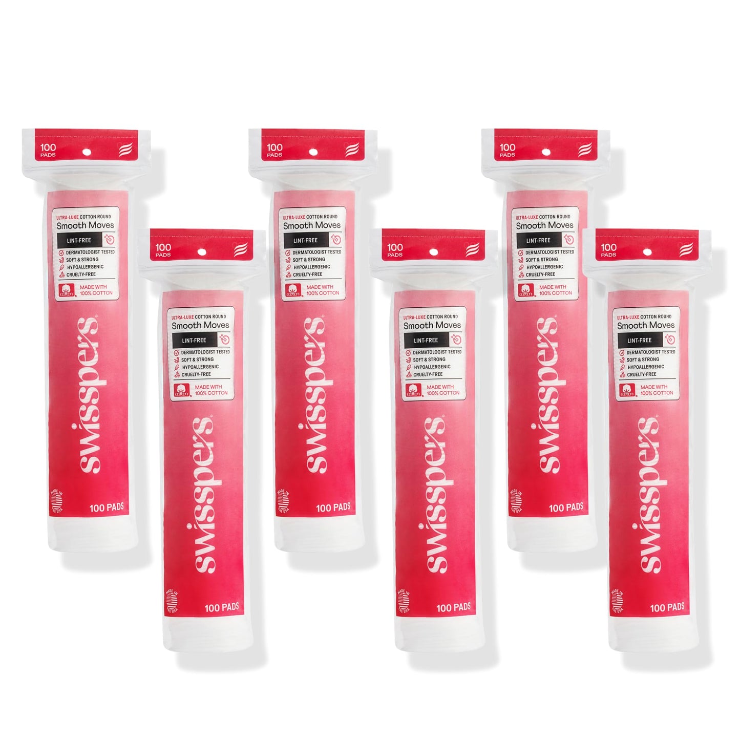 Swisspers Premium Cotton Rounds - 100% Chlorine Free Cotton Face Pads for Makeup, Nail Polish Removal - Dermatologist Tested and Hypoallergenic, Made in USA - 100 Pads (Pack of 3)