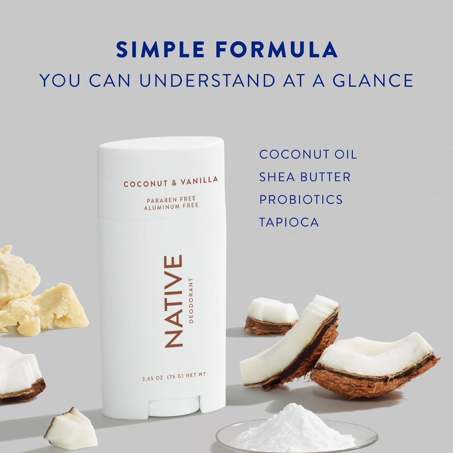 Native Aluminum-Free Deodorant - 72 Hour Odor Control with Shea Butter, Coconut & Vanilla