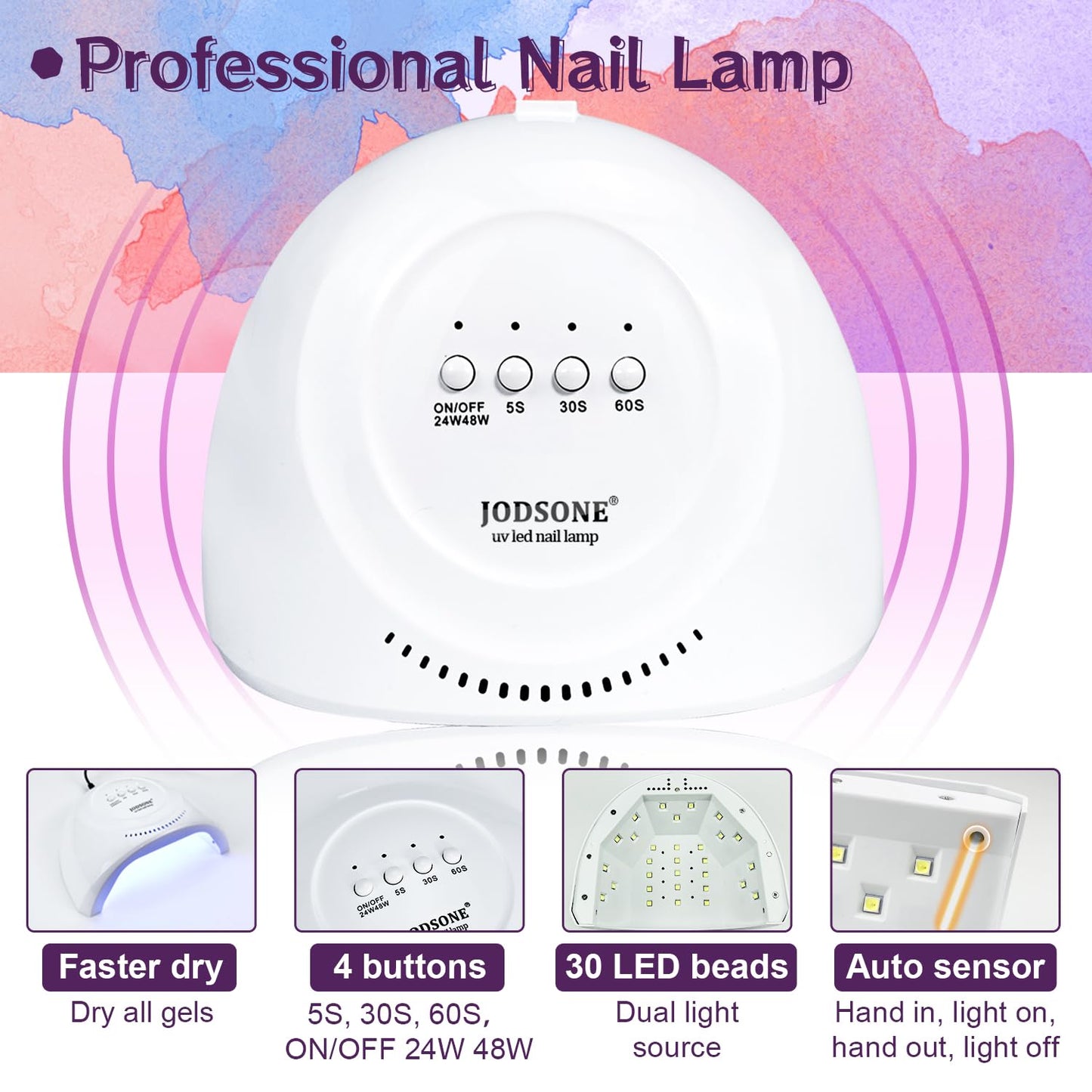 JODSONE 32 Color Gel Nail Kit w/ UV Light & 3 Top Coats | Gift Set