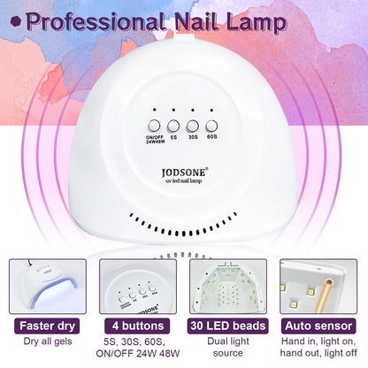 JODSONE 32 Color Gel Nail Kit w/ UV Light & 3 Top Coats | Gift Set