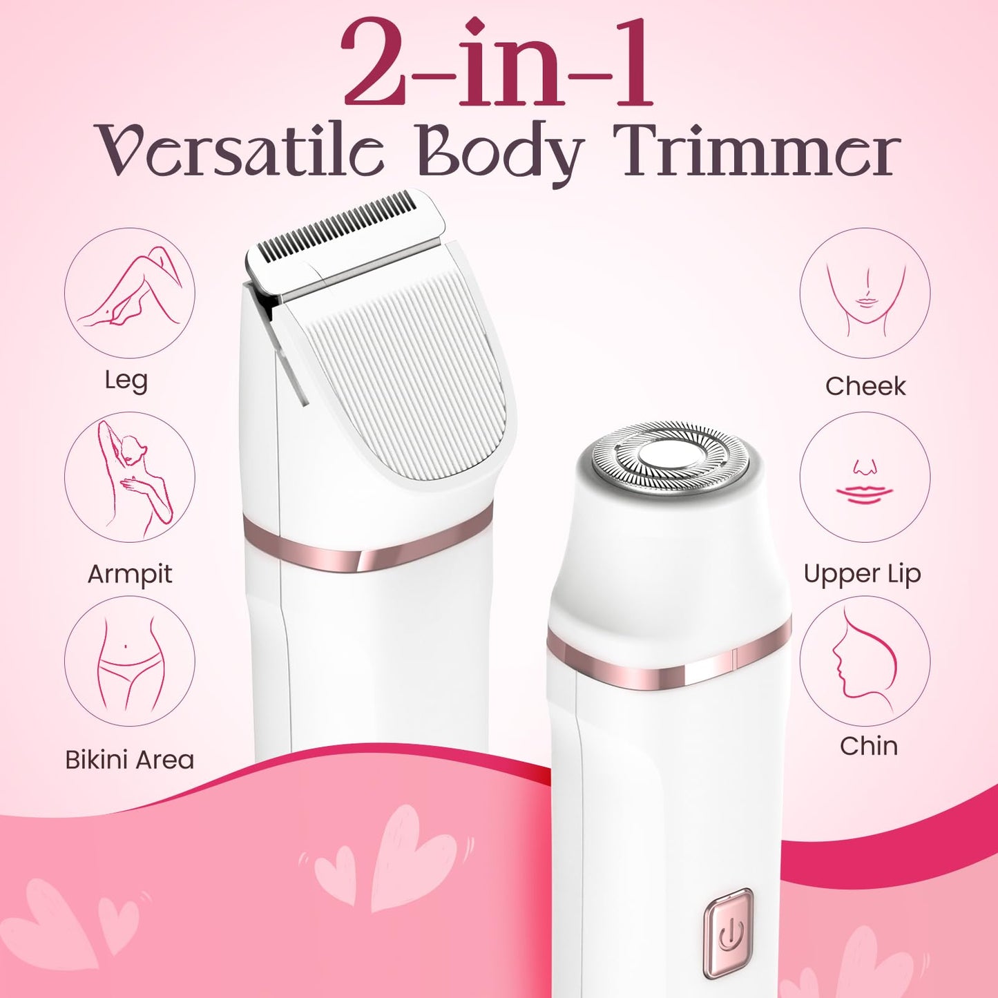 Risina Bikini Trimmer & Electric Razor for Women - Painless, IPX7 Waterproof Body & Facial Shaver