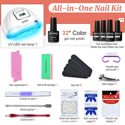 JODSONE 32 Color Gel Nail Kit w/ UV Light & 3 Top Coats | Gift Set