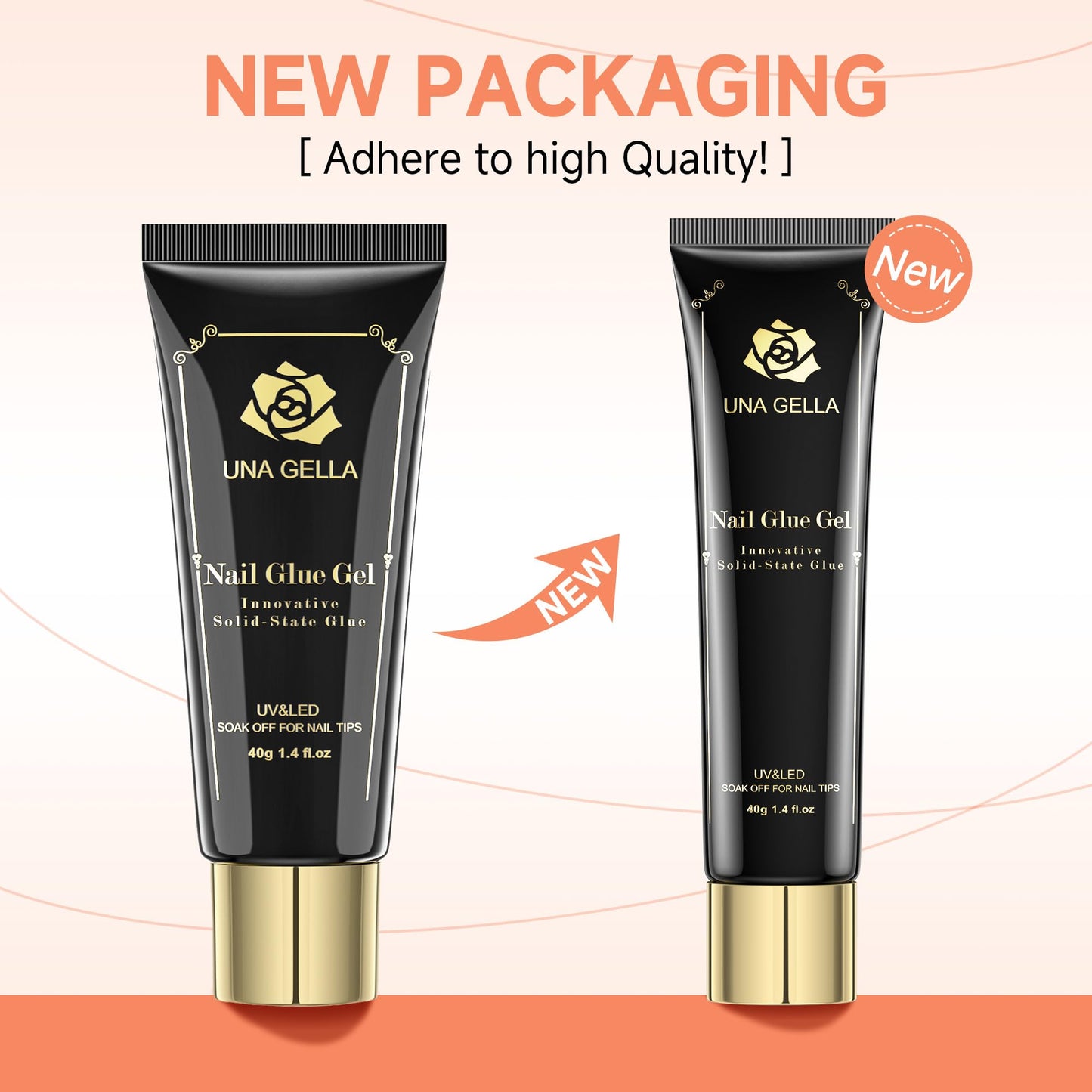 UNA GELLA Solid Gel Nail Glue (40ml) - Strong, Soak-Off Glue for Acrylic, Press-On & Gelly Tips - Lamp Curing Needed