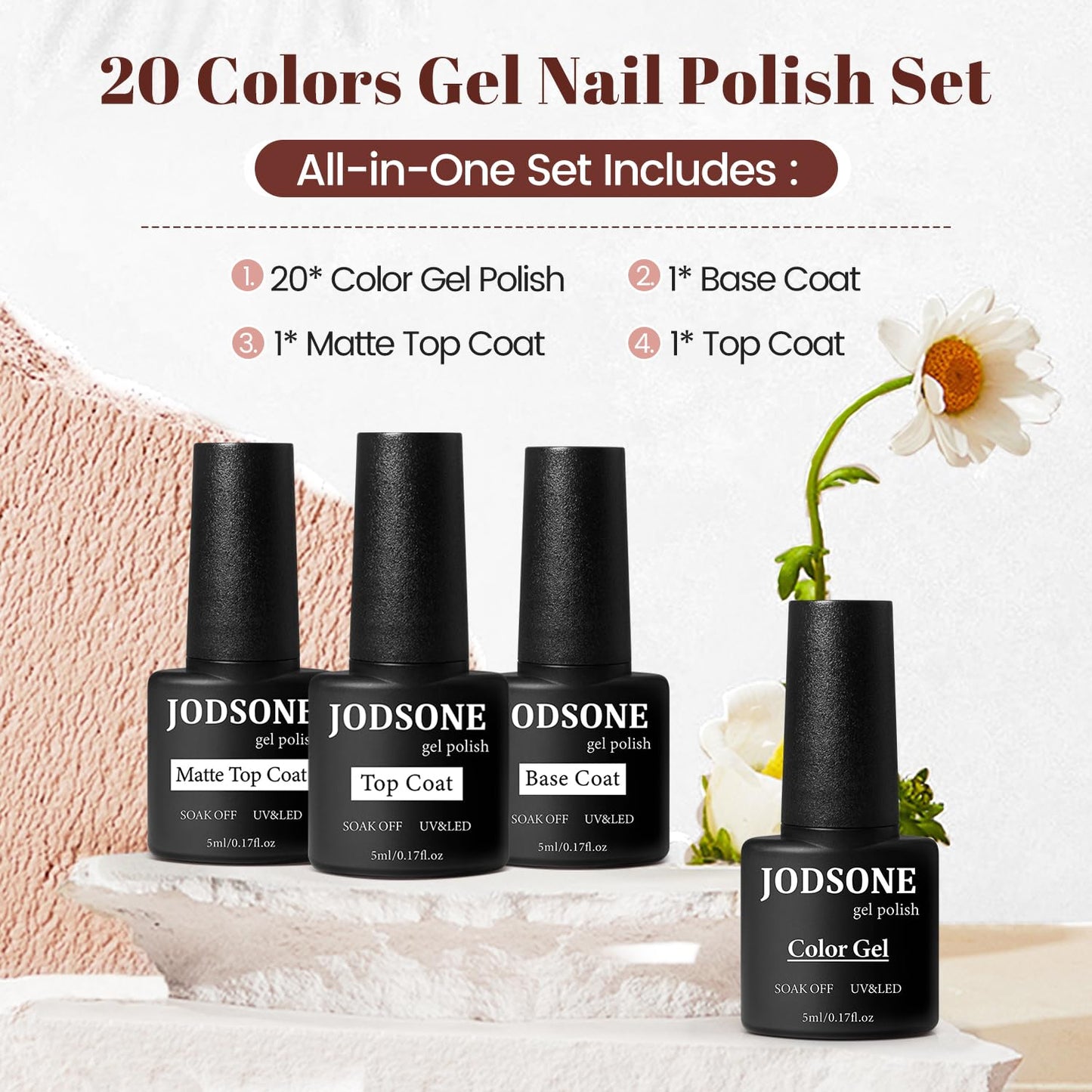 JODSONE 32 Color Gel Nail Kit w/ UV Light & 3 Top Coats | Gift Set