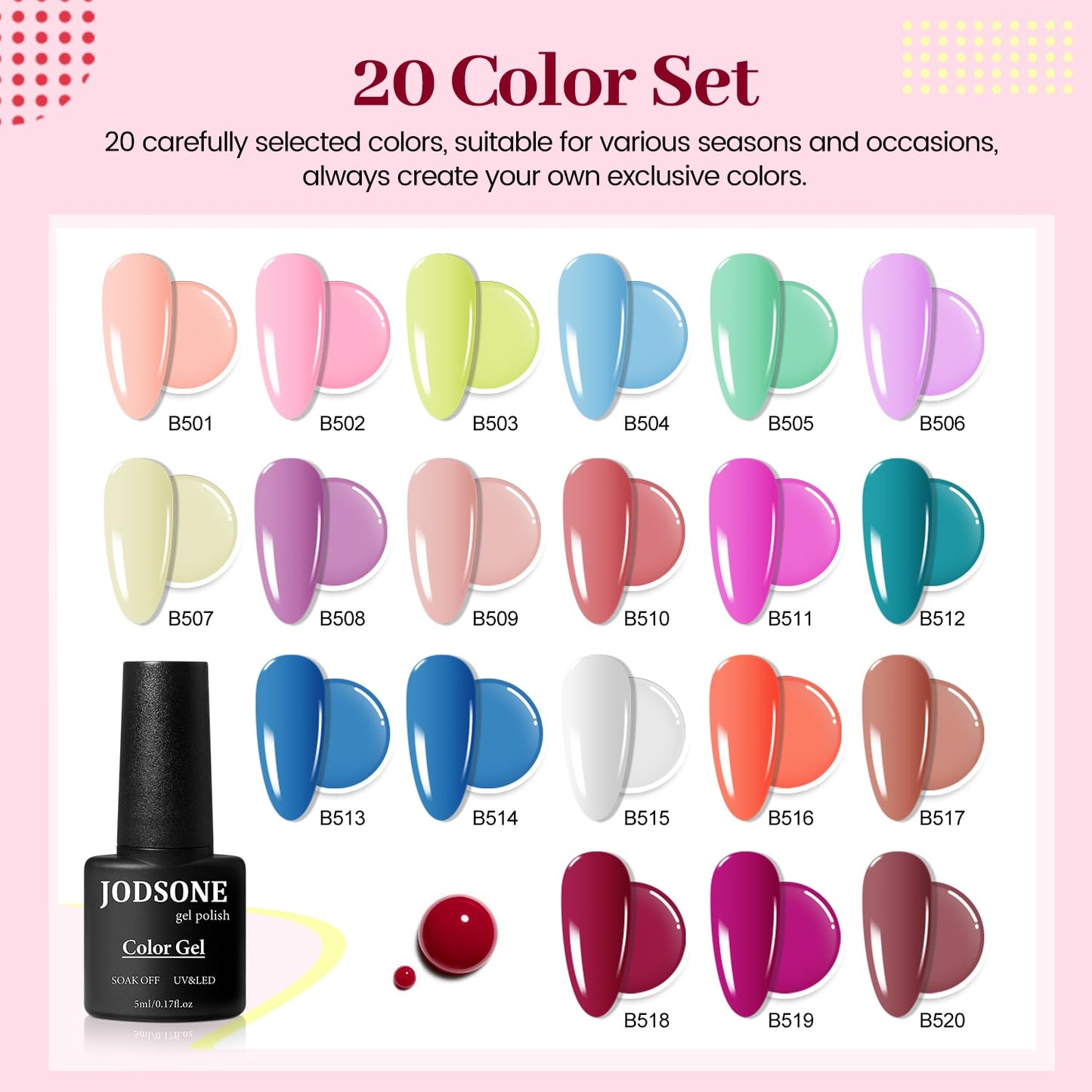 JODSONE 36 Pcs Gel Polish Kit: 32 Colors, Base & Top Coats | Gift Set
