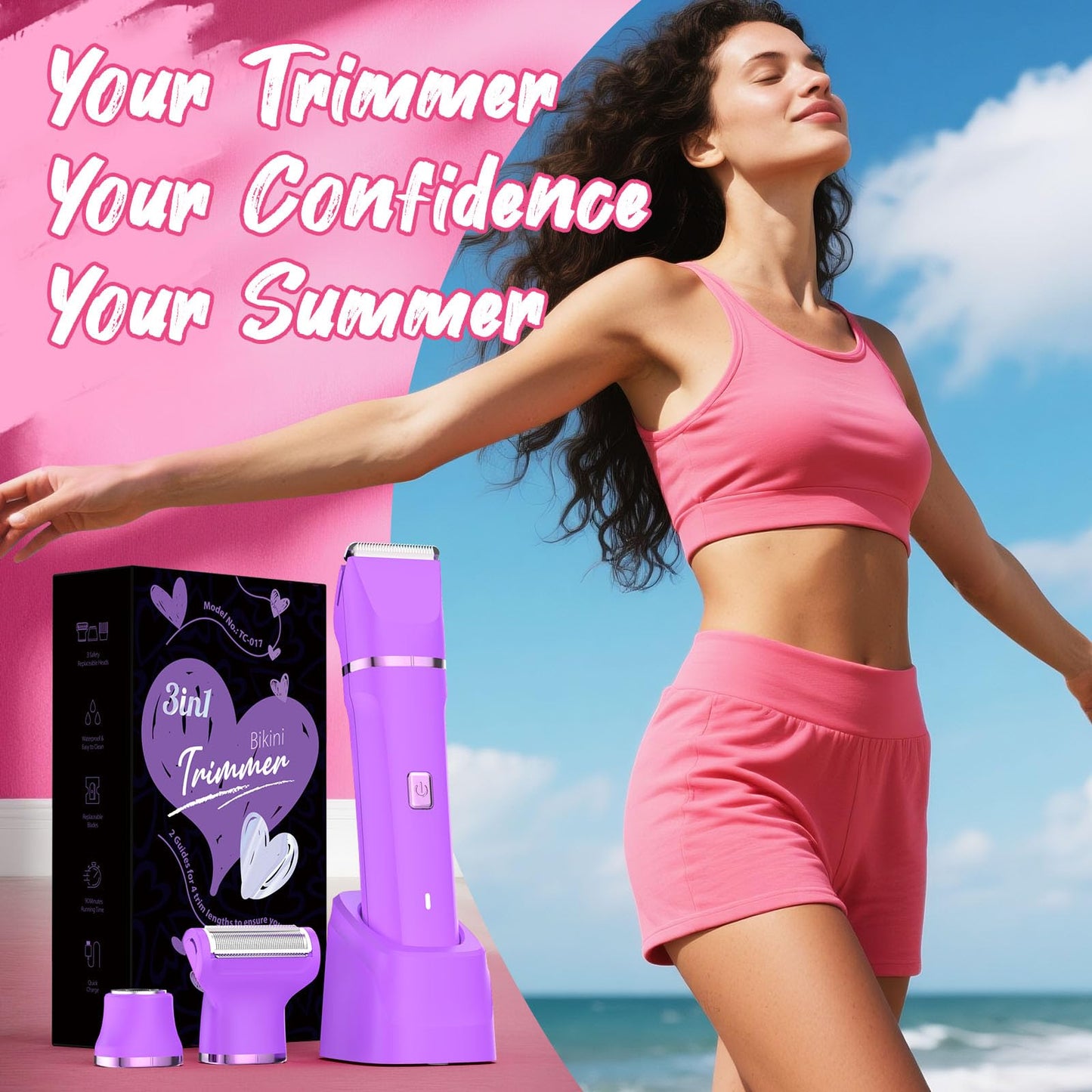 Risina Bikini Trimmer & Electric Razor for Women - Painless, IPX7 Waterproof Body & Facial Shaver