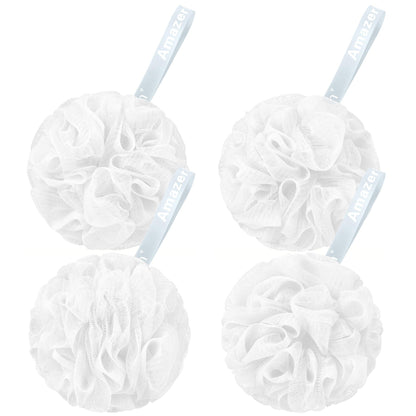 AmazerBath Loofah Sponge 75g/Piece, Exfoliating Bath Sponge Body Scrubber - Loofa Set of 4 Flower Color (Large, Green-Purple)