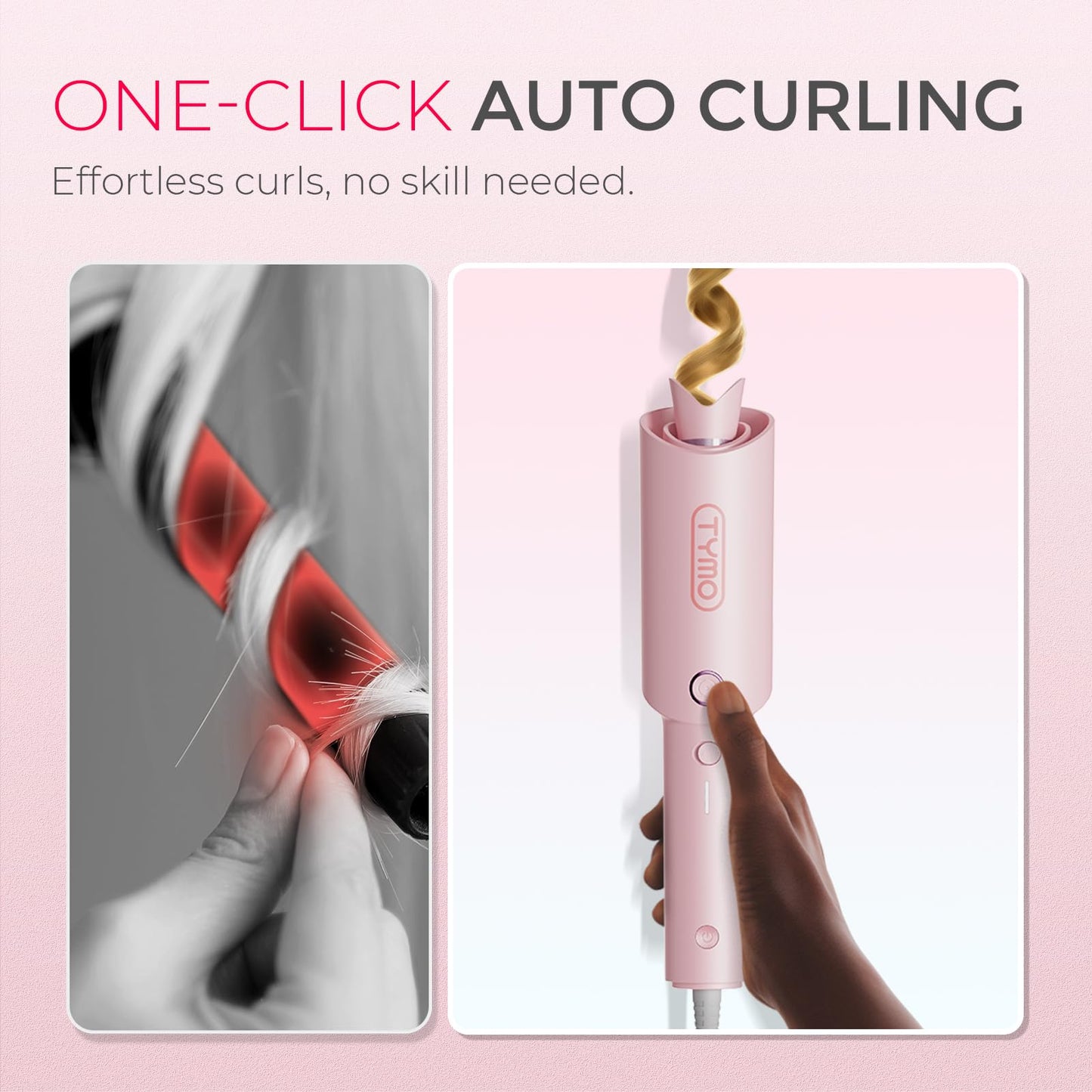 TYMO CURLPRO Automatic Rotating Curling Iron - Beach Waves, Anti-Scald Iron: 72H Beach Waves with Ions