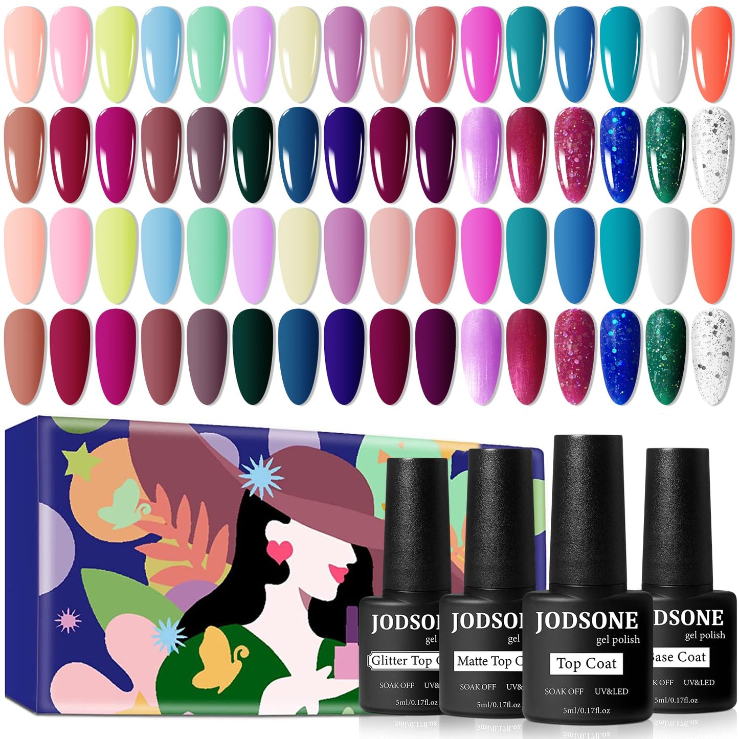 JODSONE 36 Pcs Gel Polish Kit: 32 Colors, Base & Top Coats | Gift Set
