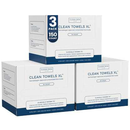 Clean Skin Club Clean Towels XL: 100% Biobased Disposable Face Towel for Clearer Skin