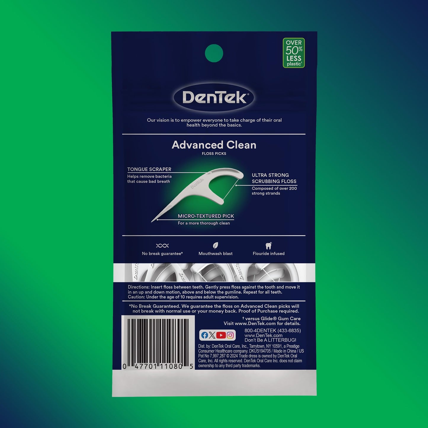 DenTek Triple Clean Advanced Floss Picks - No Break, No Shred Floss with Micro-Textured Pick (150 Ct)