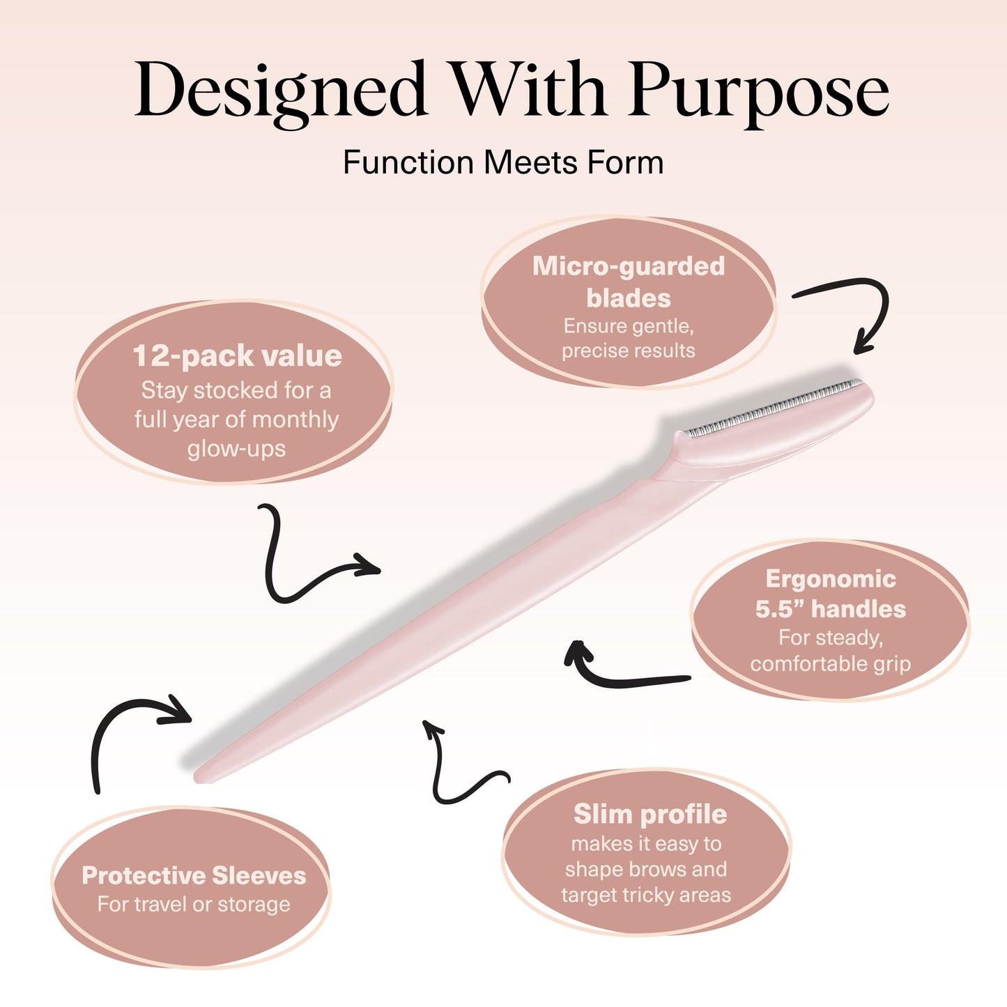 Kitsch Dermaplane Razor for Face & Eyebrow Trimmer – Exfoliating Facial Shaver, Terracotta (12 pcs)