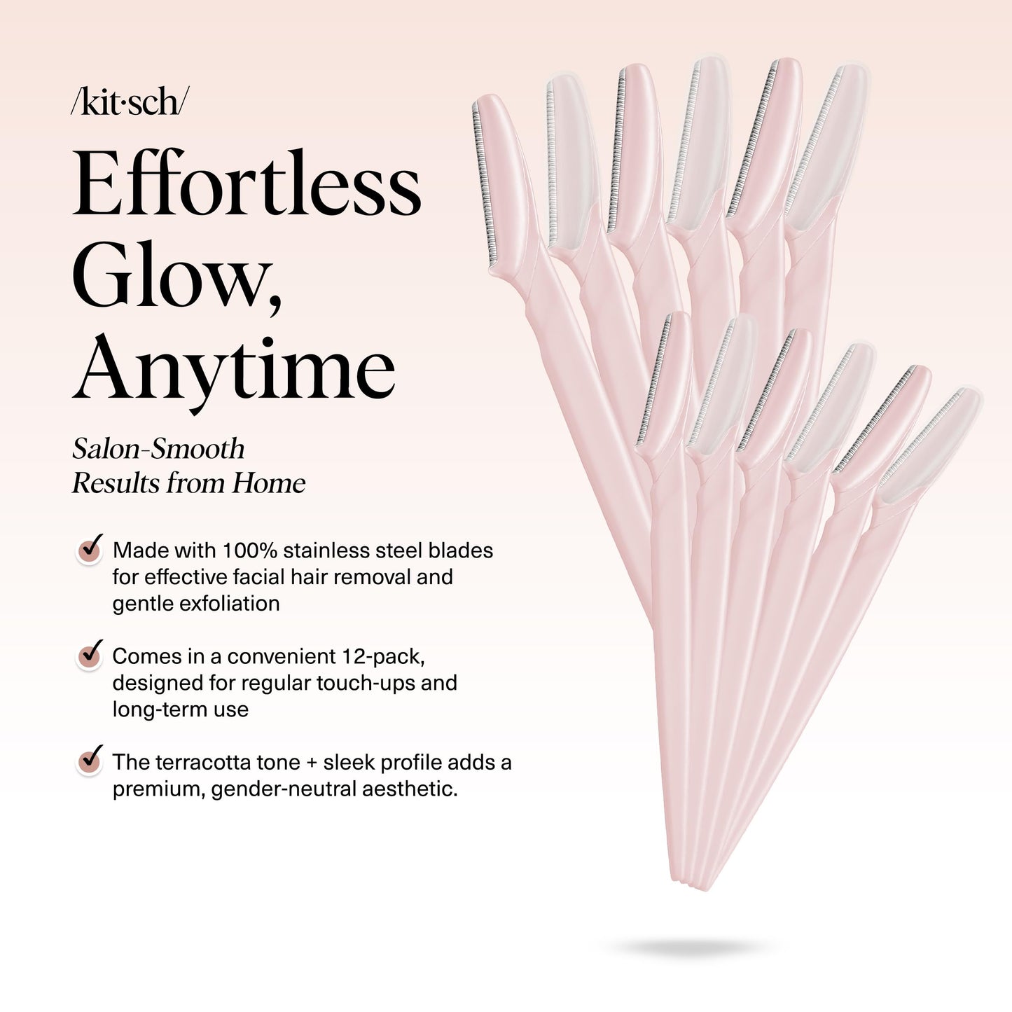 Kitsch Dermaplane Razor for Face & Eyebrow Trimmer – Exfoliating Facial Shaver, Terracotta (12 pcs)