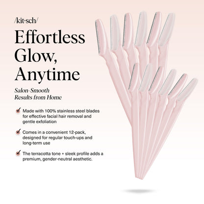 Kitsch Dermaplane Razor for Face & Eyebrow Trimmer – Exfoliating Facial Shaver, Terracotta (12 pcs)