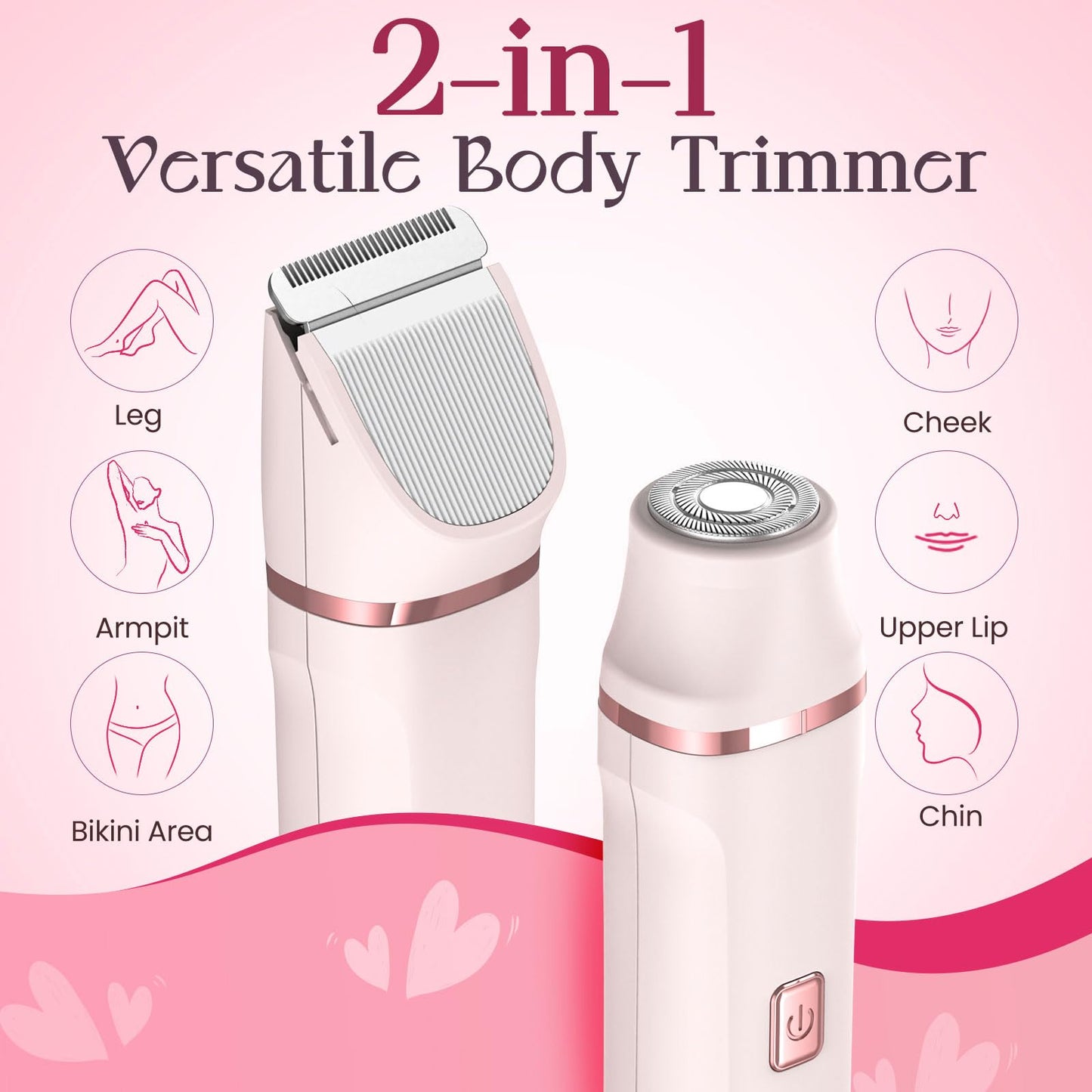Risina Bikini Trimmer & Electric Razor for Women - Painless, IPX7 Waterproof Body & Facial Shaver