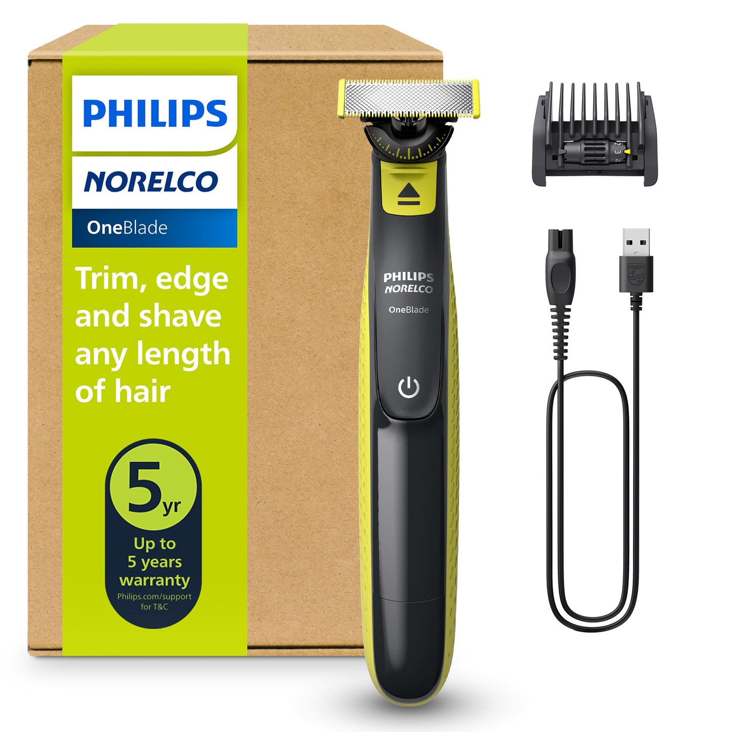 Philips Norelco OneBlade 360 Hybrid Electric Trimmer & Shaver with 5-in-1 Adjustable Comb