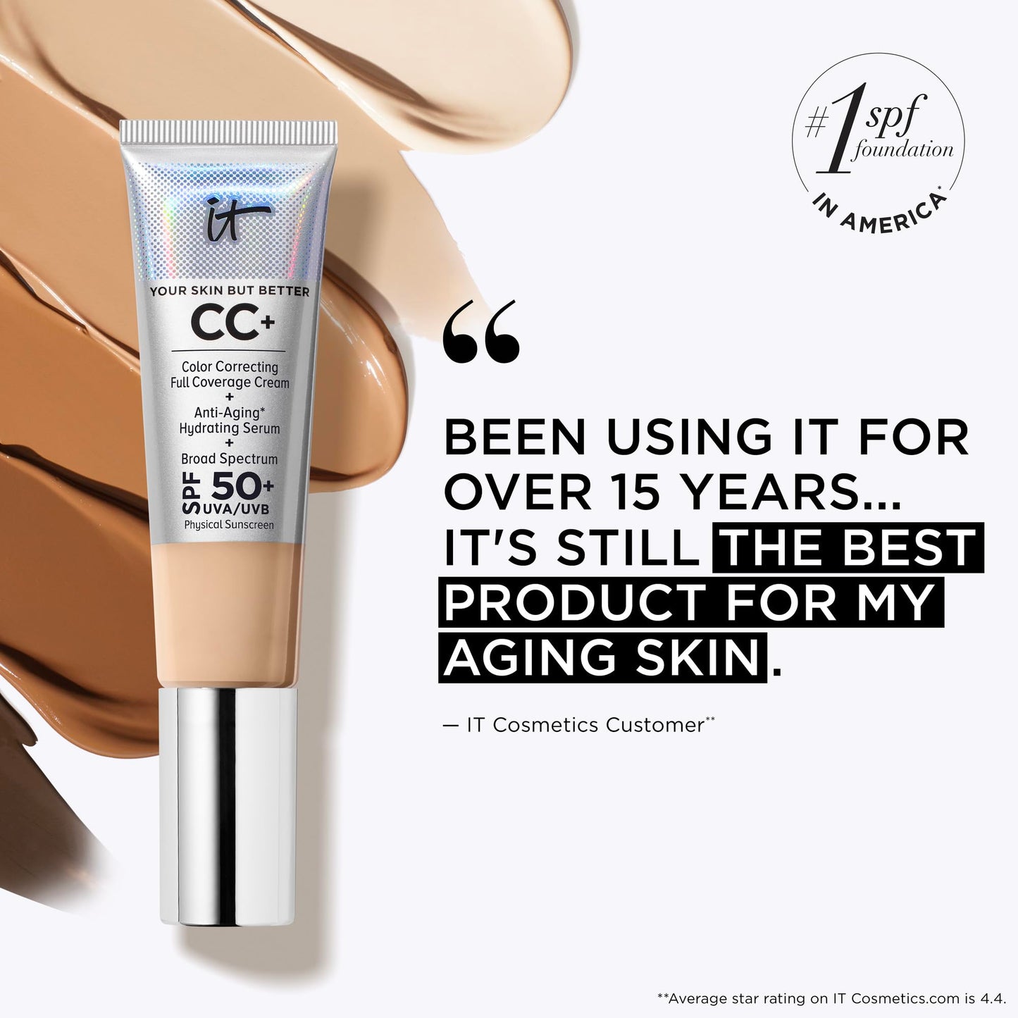 IT Cosmetics CC+ Cream SPF 50+ | Full Coverage Foundation & Serum |Anti-Aging Hydrating Serum & Color Corrector