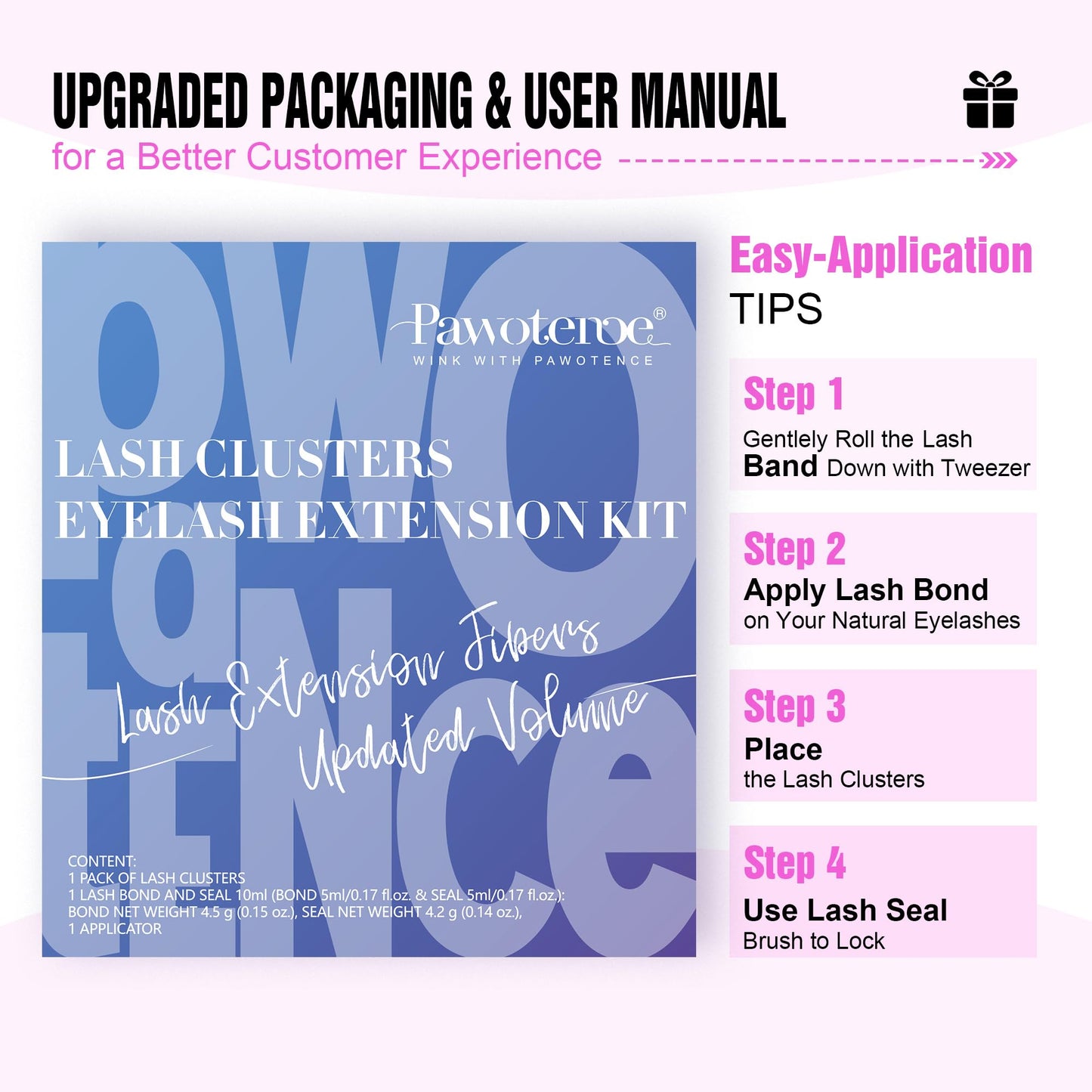 Pawotence Lash Extension Kit DIY 280pcs Lash Clusters Eyelash Extension Kit, 9-16mm 30D 40D Individual Lashes Kit with Lash Bond and Seal, Lash Tweezers for Self Use (30D&40D, 0.07D, 9-16mm, Kit)