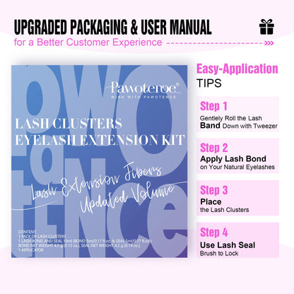 Pawotence Lash Extension Kit DIY 280pcs Lash Clusters Eyelash Extension Kit, 9-16mm 30D 40D Individual Lashes Kit with Lash Bond and Seal, Lash Tweezers for Self Use (30D&40D, 0.07D, 9-16mm, Kit)
