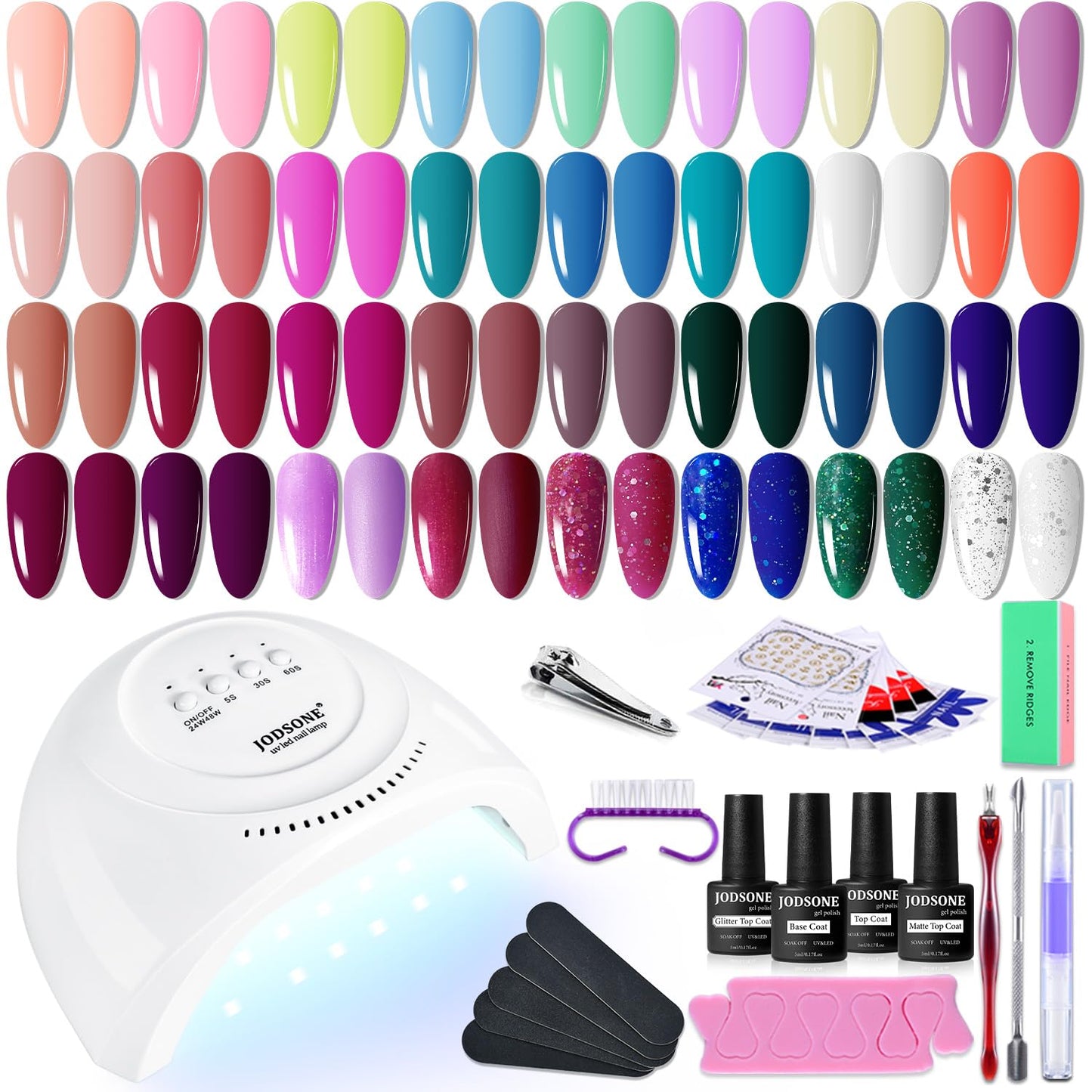 JODSONE 32 Color Gel Nail Kit w/ UV Light & 3 Top Coats | Gift Set