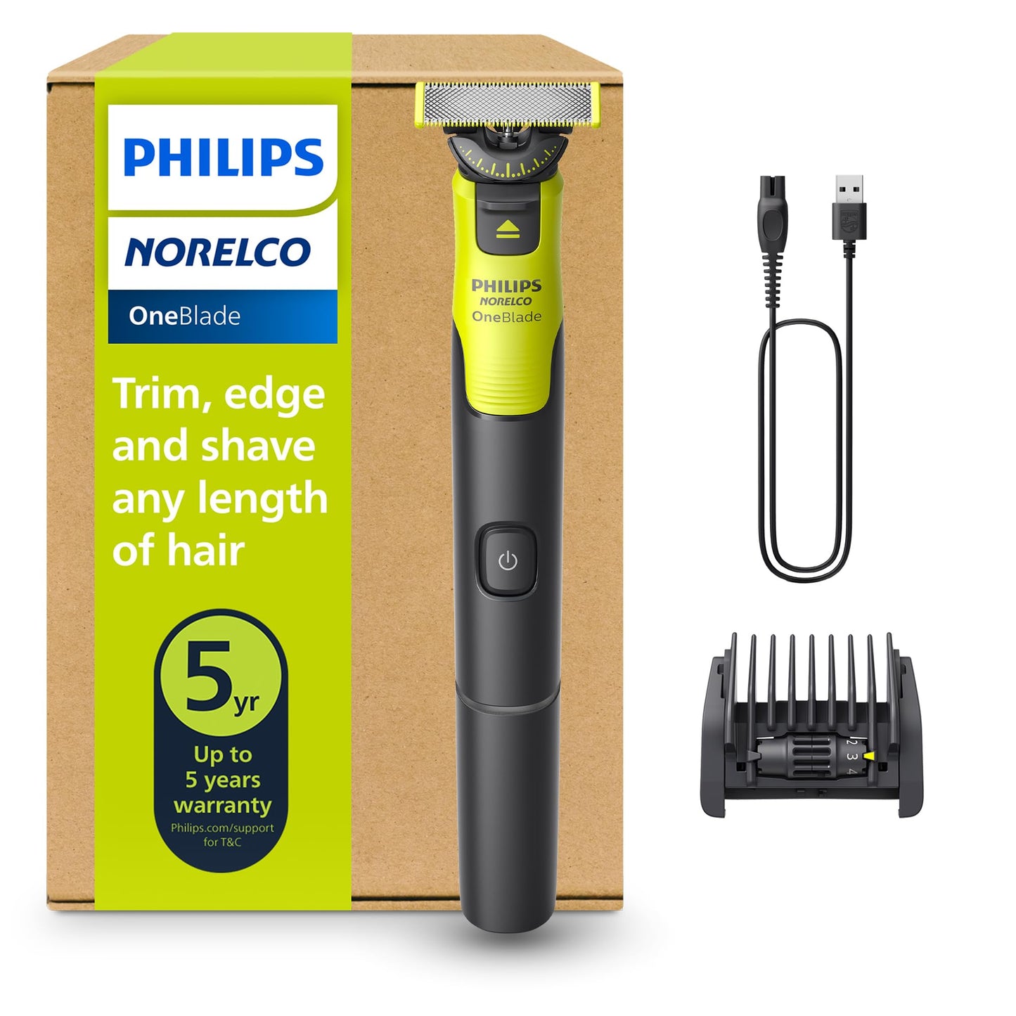 Philips Norelco OneBlade 360 Hybrid Electric Trimmer & Shaver with 5-in-1 Adjustable Comb