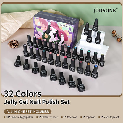 JODSONE 36 Pcs Gel Polish Kit: 32 Colors, Base & Top Coats | Gift Set